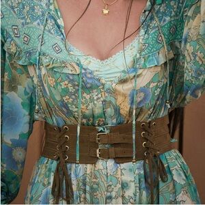 SPELL 🌸 Josephine Brown Suede Lace-Up Waist Belt
